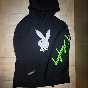 PacSun x Playboy Bunny Pullover Hoodie in black plush logo size medium